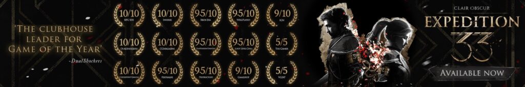 Banner με βαθμολογίες και βραβεία του Clair Obscur: Expedition 33 από διάσημα μέσα